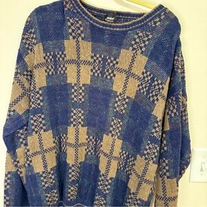 Vintage Tony Lambert 80s Abstract Sweater L |Made in USA Chunky Knit Cosby Style